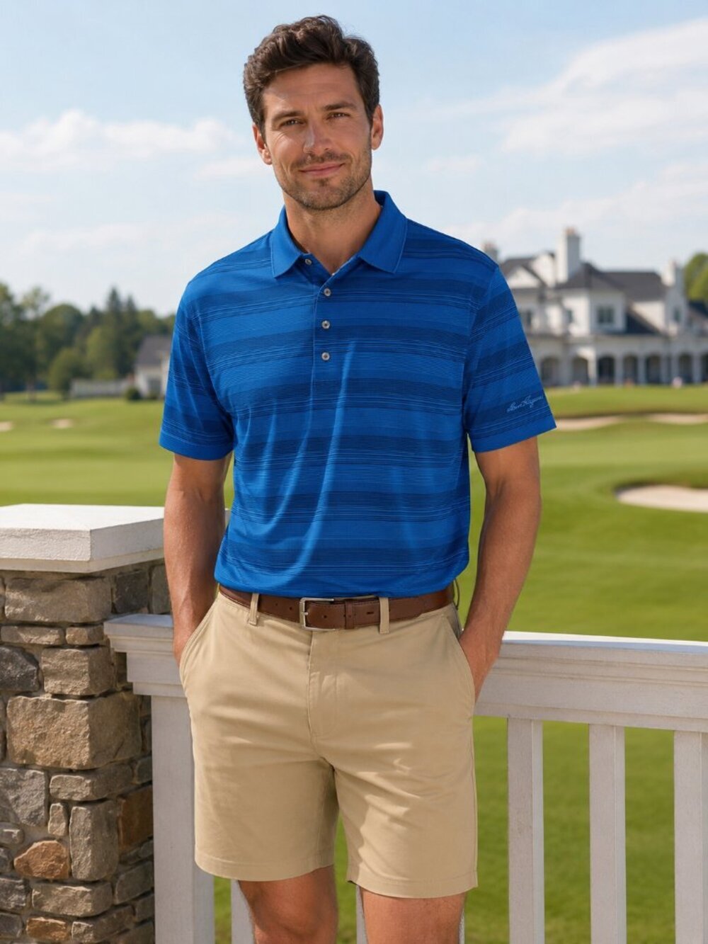 Ben Hogan Blue Striped Performance Golf Polo Shirt Size L Athletic Minimalist